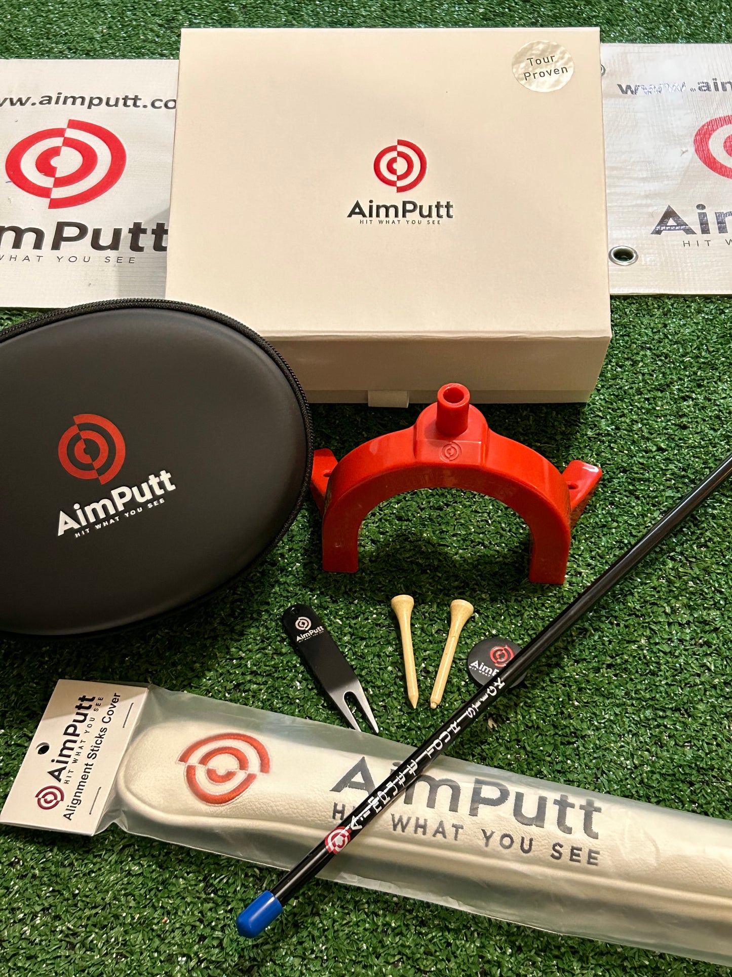 AimPutt Golf Putting Training Aid with Leather Stick Cover !! Low stock !!
