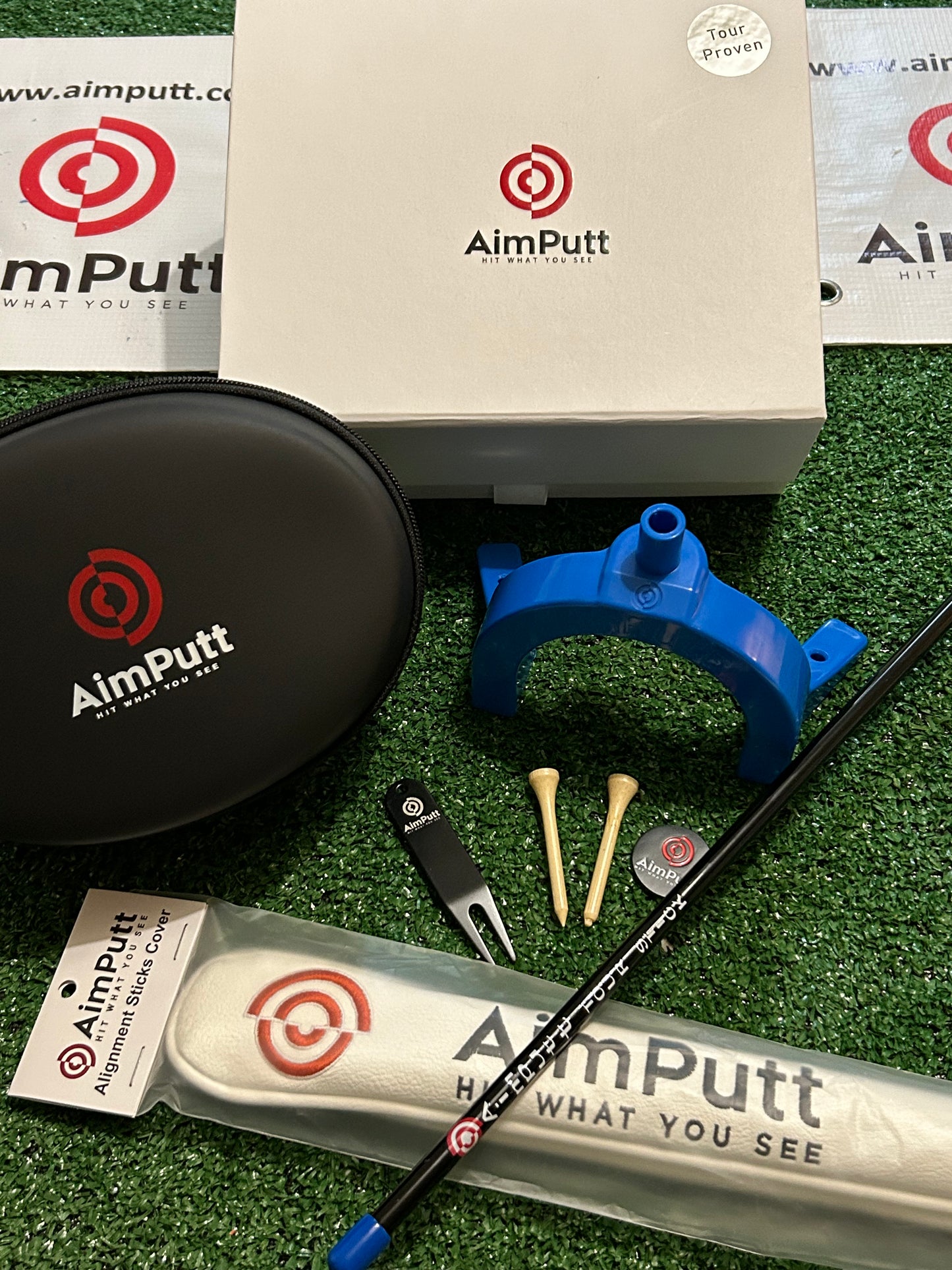 AimPutt Golf Putting Training Aid with Leather Stick Cover !! Low stock !!