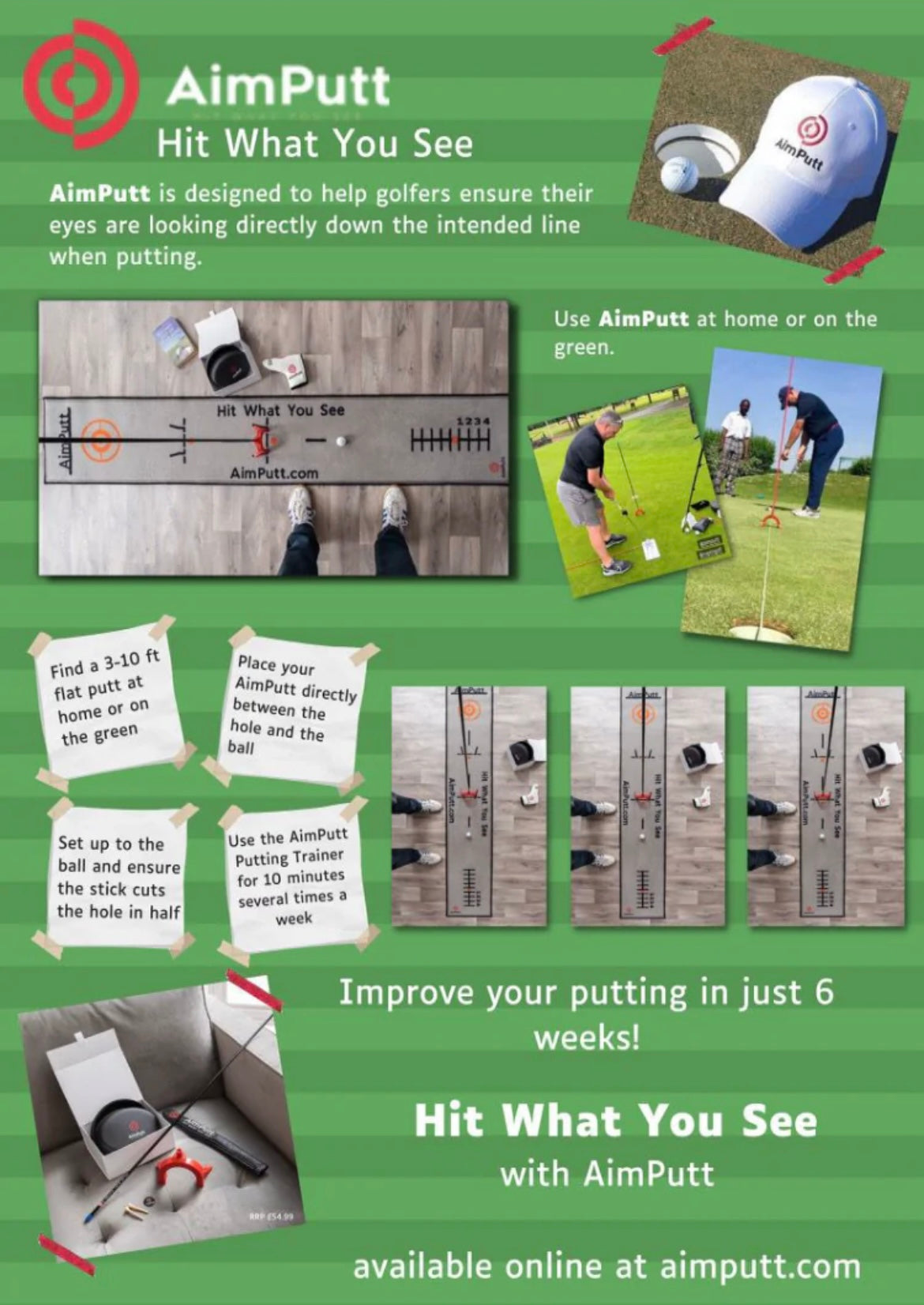 AimPutt Golf Putting Training Aid with Leather Stick Cover !! Low stock !!